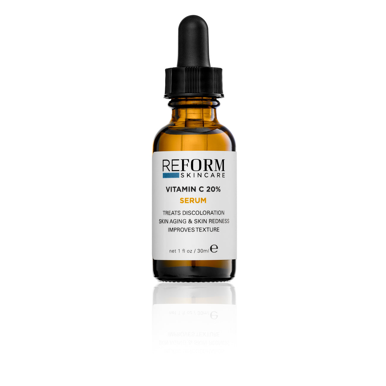 Reform Skincare Vitamin C 20% Serum in a sleek bottle, a high-potency antioxidant serum designed to brighten skin, reduce hyperpigmentation, and improve texture for a radiant complexion.